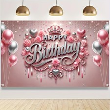 HOMETITUTE Pink Happy Birthday Banner Backdrop for Girls Women Happy Birthday Si