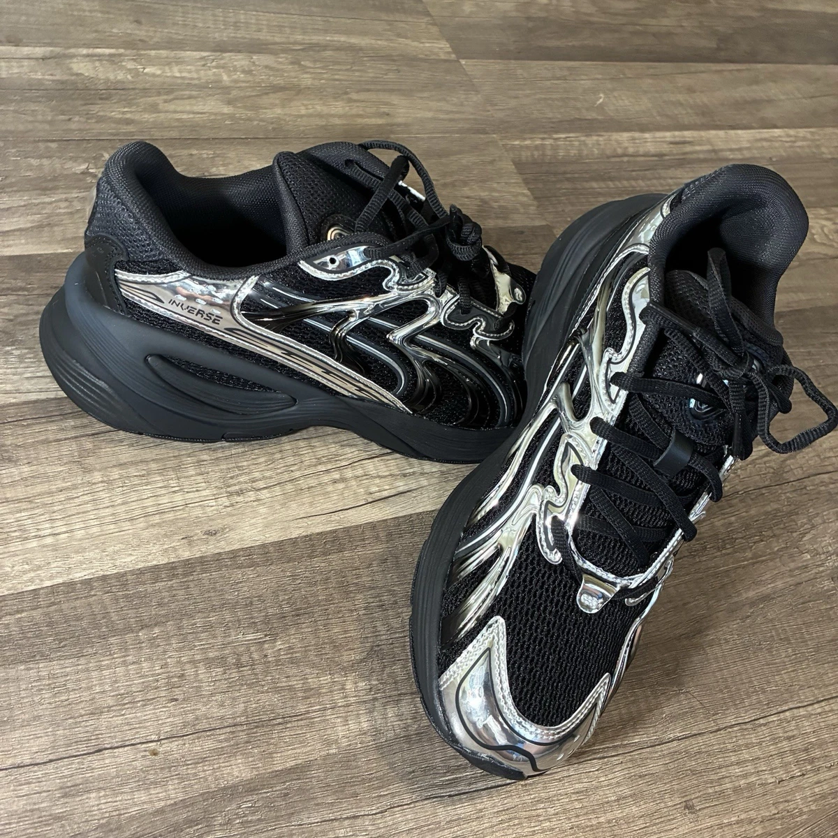 Puma Inverse Black Athletic Sneakers with Silver Metallic Accents Puma Inverse Rev Black Dark Grey Silver (GS) - 403577-01 - US main image 4