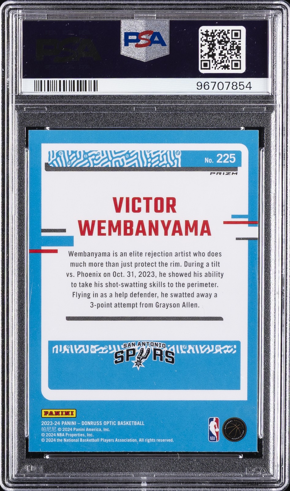 2023 PANINI DONRUSS OPTIC HYPER PINK #225 VICTOR WEMBANYAMA PSA 10 view 2