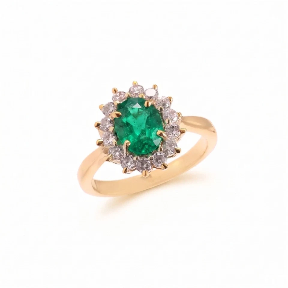 4.50 Ct Natürlicher Smaragd Panna Blüten Halo Ring 14k Goldplattiert Silber - Bild 3 von 3