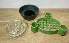 Floral Frogs Lot 3 Cast Iron Spikes Clear Glass Vintage Flower Arrangement