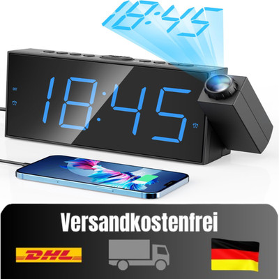 Projektionswecker 7 Zoll Digitalanzeige Dimmer Doppelalarm Snooze 12