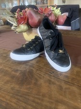 G By Guess Women Sneakers Black Gold Logo Backer2 Lace Up Faux Leather Size 7