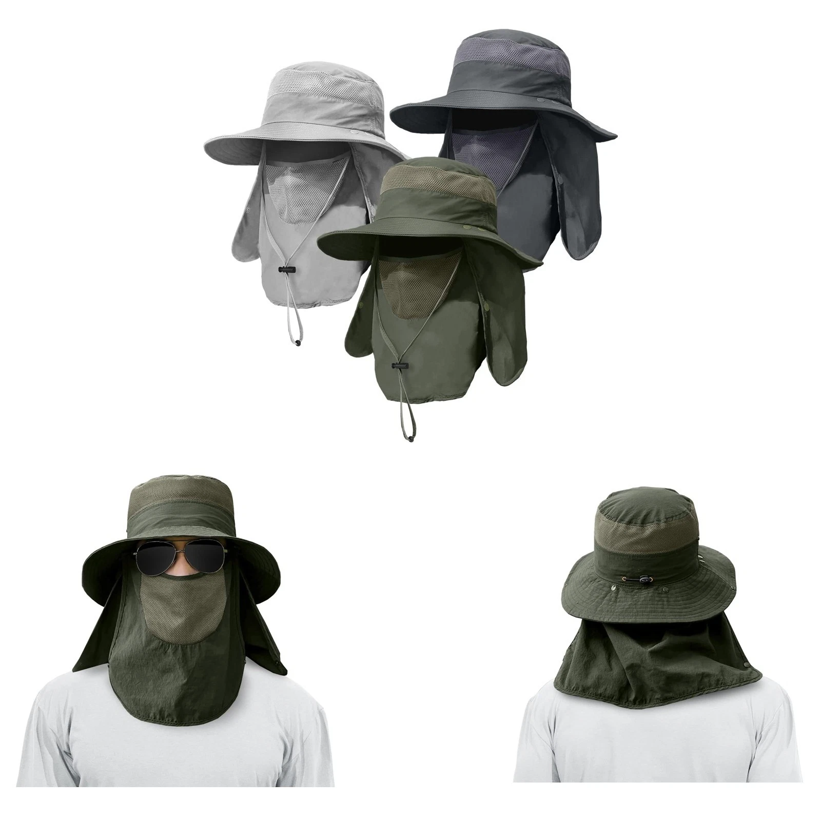 Men's Outdoor Wide Brim Fishing Hat UPF 50+ Sun Protection Cap with Face Neck