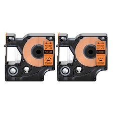 2PK Black on Orange 18434 Vinyl Label Tape 3/8" for Dymo Rhino 1000 5000 6000