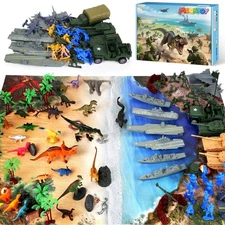 MOONTOY Army Men & Dinosaur Toys Playset, 128PCS Army Men Action Figures Set ...