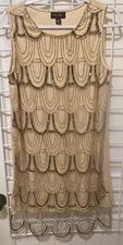 Charlie Paige Ivory Dress with Gold Beads Sequins Flapper Downton Abbey Party