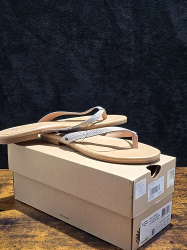 Autentiche infradito UGG Allaria HSD scarpe in pelle da donna taglia 9 US oro argento