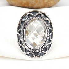 Natural Clear quartz Ring 925 Sterling Silver Crystal quartz Handmade Ring-R140