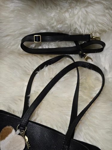 Bolso de Mano Portland de Cuero Grande Guijarro Negro con Correa para el Hombro Etiqueta Colgante de Cuero de Vaca - Imagen 19 de 23