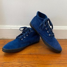 Vintage 1980s Blue Suede Sneakers Deadstock High Tops Womens 11 Mens 9.5