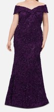 Xscape Womens Purple Embellished Lace Off-the-Shoulder Gown Dress Plus Size 16W