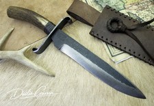 CUSTOM HUNTING BOWIE KNIFE HAND FORGED CARBON STEEL LEATHER SHEATH