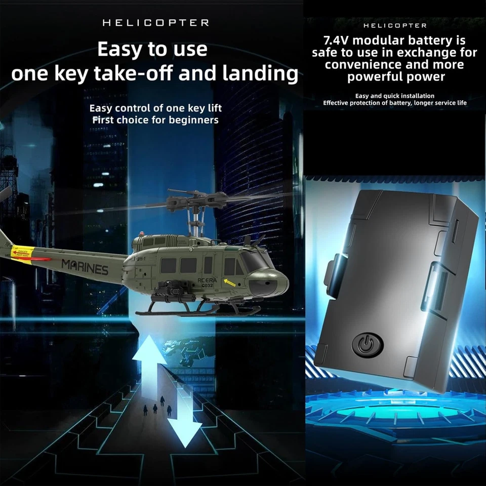 315MM UH-1 Remote Control Helicopter Aircraft for Adults Expert 6CH C032 RC Heli - Image 4 of 4