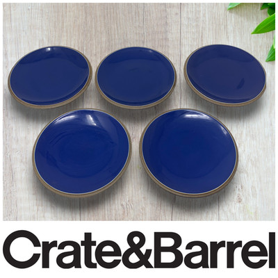 Lot 5 x Crate & Barrel Oasis Blue Stoneware 8'' Luncheon Salad Plates Thailand