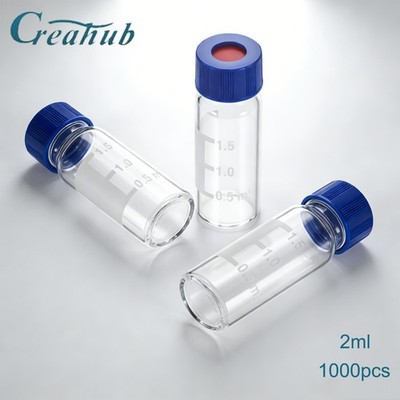 1000PCS HPLC GC 2mL Autosampler Clear Vials Screw Caps PTFE Silicone Liner 9-425