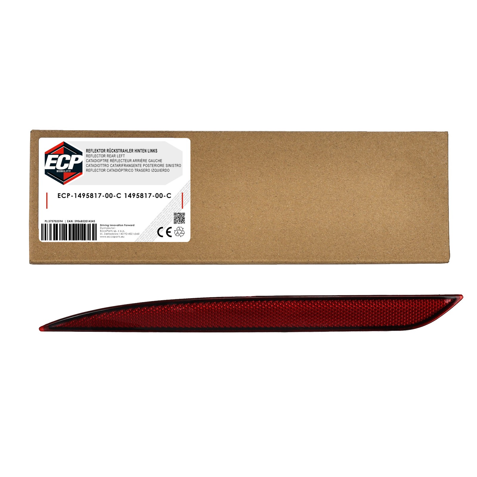 Réflecteur Arrière Gauche 1495817-00-C Finition Premium pour Tesla Model Y