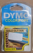 DYMO COLORPOP OEM Label Tape, 1/2" W x 10' L, Black Print on Gold Glitter