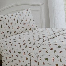 Merry Moments Twin Size Flannel Sheet Set in Holiday Toss Kids Christmas Bedding