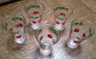 5 VINTAGE 50's Red Tomato Juice Glasses~Green Leaves~Very Good Condition — photo 1