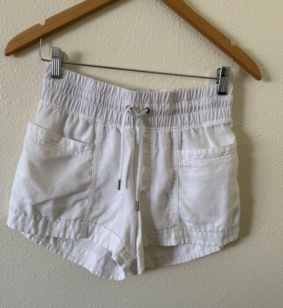 Athleta Cabo Linen Shorts Size 2 White Elastic Drawstring Waist Pockets