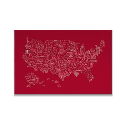 US Picture Map Gallery Wrapped Canvas Wall Art, 18x27, Red