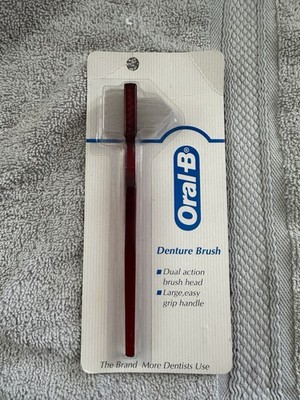 Oral-B Denture Dual Head Denture Brush NOS 1991 Vintage Red Movie Prop