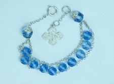 Sottile Antico Religious Braccialetto Sterling Argento Blu Comunione Calice