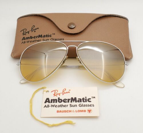 Aviatore cromato vintage B&L Ray Ban Bausch & Lomb specchio ambermatic 62 mm con custodia - Foto 1 di 12