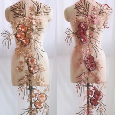 3D Beaded Flower Lace Applique Embroidered Floral Patch Wedding Dress Motif DIY
