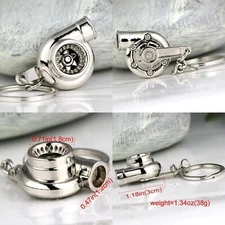 TURBO KEYCHAIN Turbocharger Blow into spinning Turbine Key Chain - SILVER USA