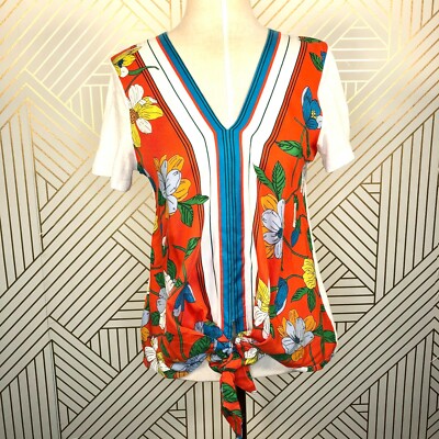 Anthropologie Akemi + Kin T-shirt Top Tee Blouse Floral Tie Front White Small