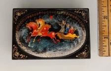 Vintage Palekh Lacquer Box Russian Troyka Hand Painted USSR Signed  1970s
