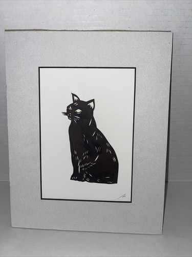 Scherenschnitte Black Cat Scissor-Cut Paper Folk Art Original Signed John Matted - Picture 8 of 9
