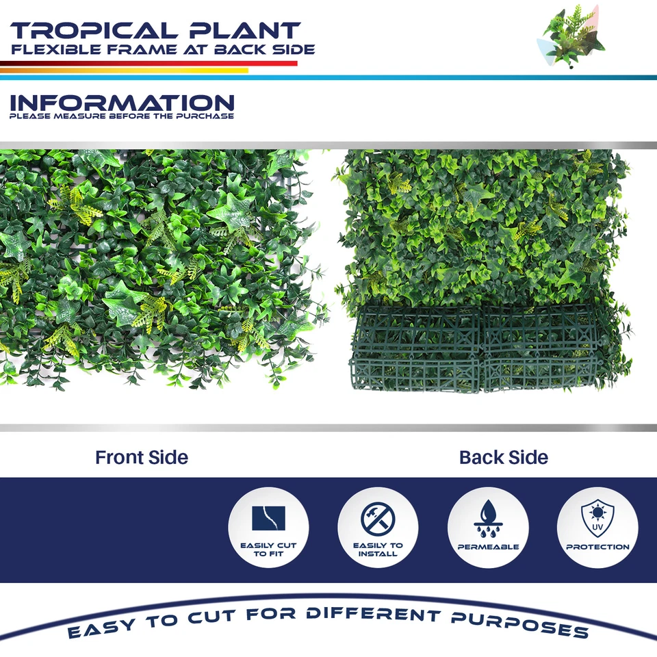 20"x20" Artificial Imitación Tropical Hoja Privacidad Valla Pantalla Decoración Paneles Seto Foto 3 de 4