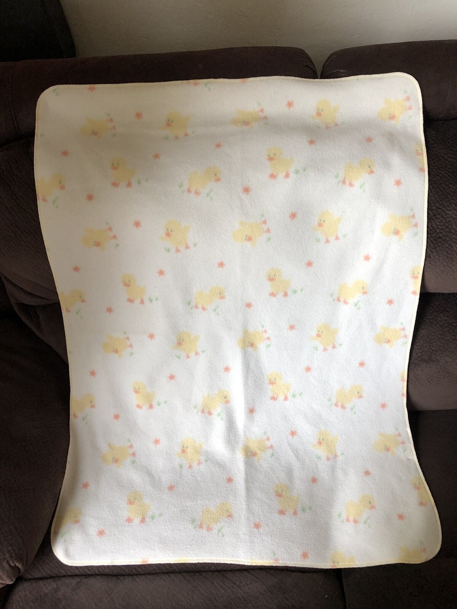 Small Wonders Baby Blanket White Yellow Ducks Orange Stars Fleece