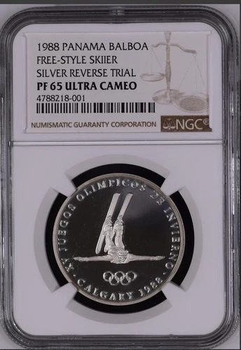 UNIQUE  PANAMA 1 Balboa 1988 Silver Reverse Trial Uniface Proof NGC PF65