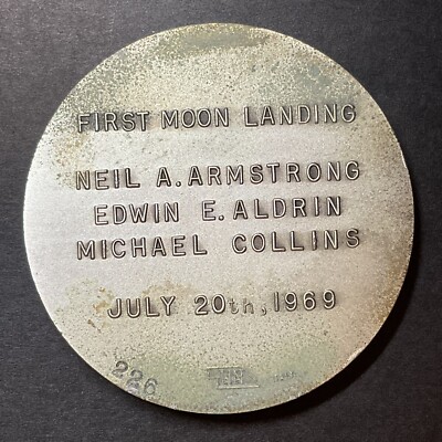 1969 Apollo 11 First Men Landing High Relief Medal Silver over