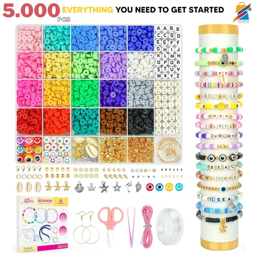 5000 PCS Clay Beads Kit - DIY Bracelet & Jewelry Making Set for Beginners