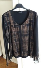 Maglia/Blusa donna elegante a maniche lunghe a volant, colore NERO/ORO