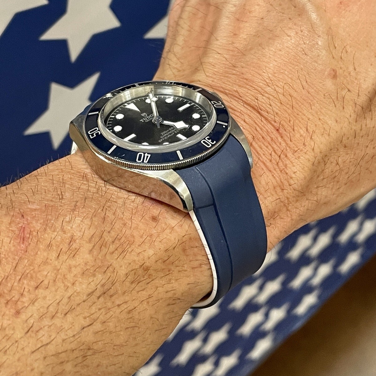 22mm BLUE WHITE Vulcanized Rubber Strap Band PERFECT FIT