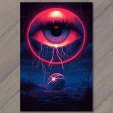 Art Print  Fiery Electric Eye Dark Fantasy Intense Red Lightning Vision Energy