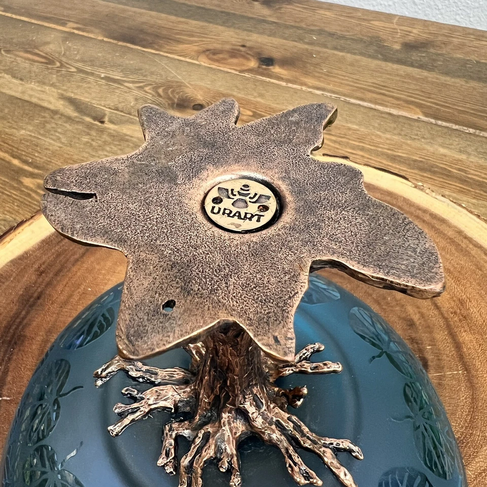 罕见 URART 签名中心饰玻璃和青铜碗树鸟珠宝架 — 第 3/4 张图片