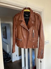 Barbara Bui Designer Tan Lambskin Leather Jacket With Silver Zip Detail - Fr40