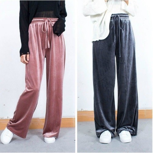 Women Glossy Velvet Trousers High 