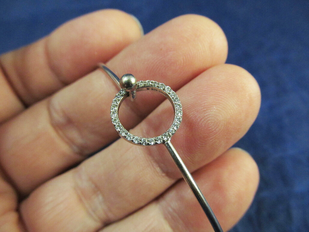 Signed N Sterling Silver Thin Bangle Bracelet wit… - image 3