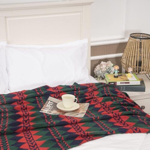 Knit Woven Throw Blanket Colorful Geometric Pattern Blankets - Picture 3 of 7