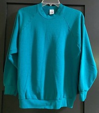 VINTAGE FRUIT OF THE LOOM CREWNECK SWEATSHIRT TEAL PULLOVER MADE IN USA Size L