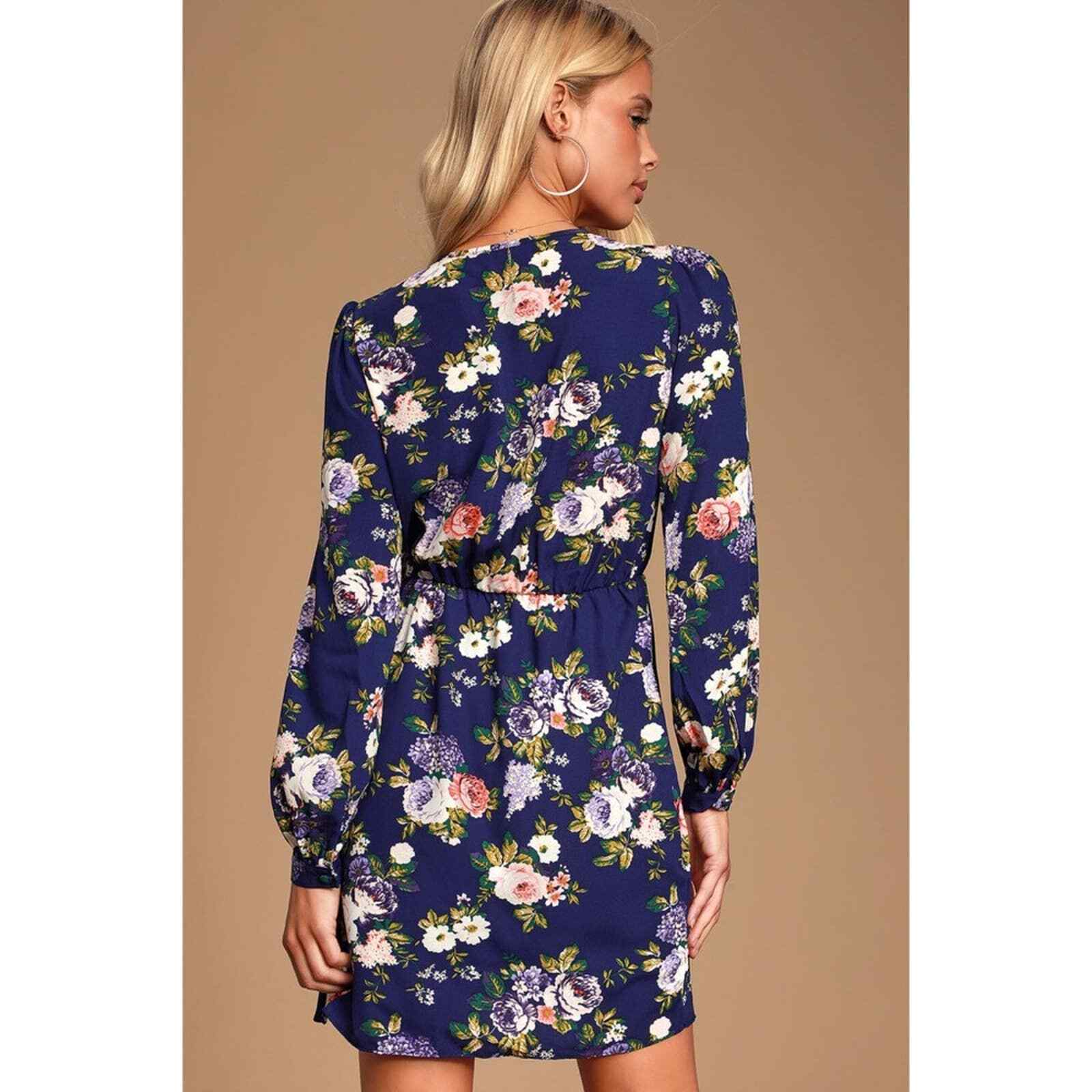 Lulus That’s A Wrap Navy Blue Floral Print Dress … - image 4