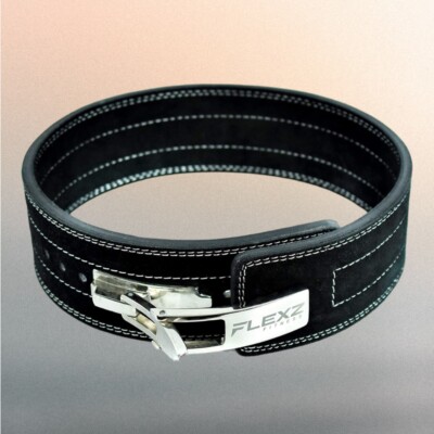 Flexz Fitness Lever Weight Lifting Leather Belt - 10mm Small Black